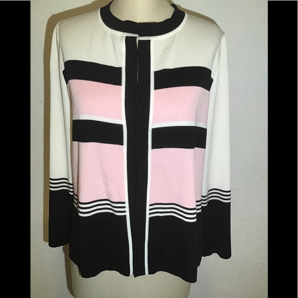 Misook striped womens sweater cardigan size petite small